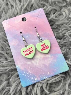 Mint green Heart valentines sweethearts earrings